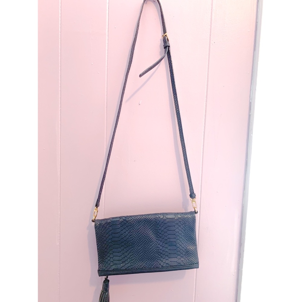 COPY - Gigi New York Navy Python Clutch Shoulder Bag